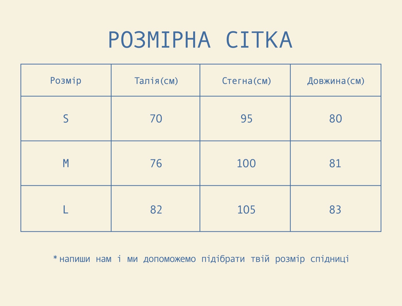 Розмірна сітка / Size chart